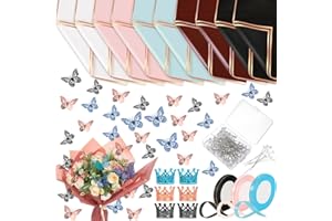 Qilery 243 Pcs Flower Bouquet Wrapping Paper Waterproof Floral Wrapping Paper Florist Supplies with Butterfly Decoration Crowns Ribbons Bouquet Pin Glue for DIY Craft (Elegant Color)