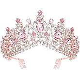TOBATOBA Crystal Wedding Tiara for Women Pink Tiara Princess Tiara Headband Pink Crown Royal Queen Crown Metal Tiara Quinceanera Crown Headpieces for Birthday Prom Halloween Costume Party