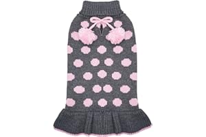 KYEESE Dog Sweaters with Leash Hole for Small Dogs Turtleneck Dog Sweater Dress for Girl Polka Dot Knit Pullover Doggie Sweater Warm Pet Sweater