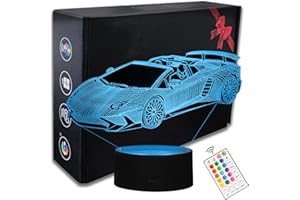 oboist 16 Colors Car Night Light, 3D LED Night Lamp for Boys - Racing Cars Themed Bedroom Lamps, Optical Illusion Lamp with Remote Control, Perfect for Kids' Room Décor, Cool Gifts for Car Lovers