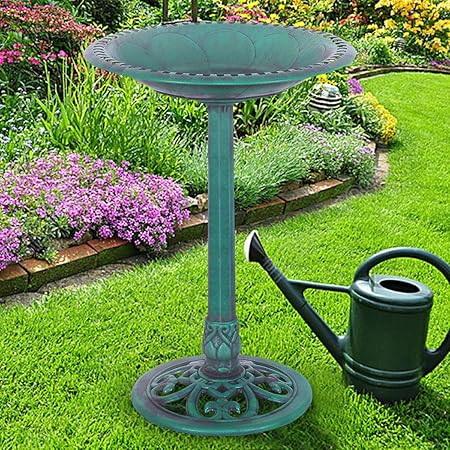 Amazon Com Unbrand Green Pedestal Bird Bath Feeder Freestanding