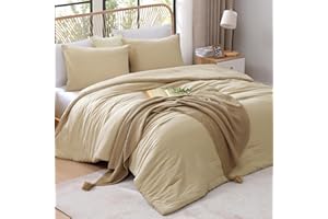 WRENSONGE Queen Size Comforter Sets, Beige 3 Piece Soft Fluffy Queen Comforter Set (1 Queen Comforter with 2 Pillow Shams) - Warm Lightweight Bedding Comforter Set Suitable for All Seasons