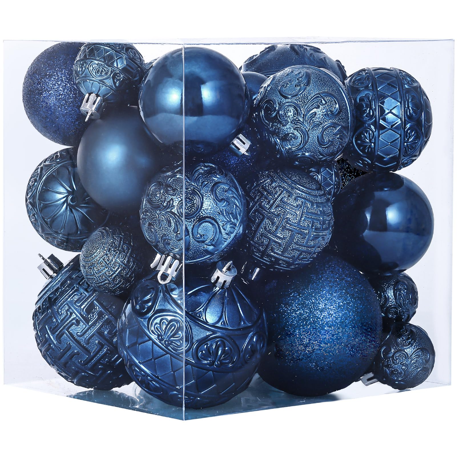 View 1 of 46 Pcs Navy Blue Christmas Ball Ornaments, Shatterproof Christmas Tree Ornaments Set with Velvet Christmas Bows Decor, Vintage Xmas Decorations with Hanging Hooks in 3 Sizes(Small Medium Large)