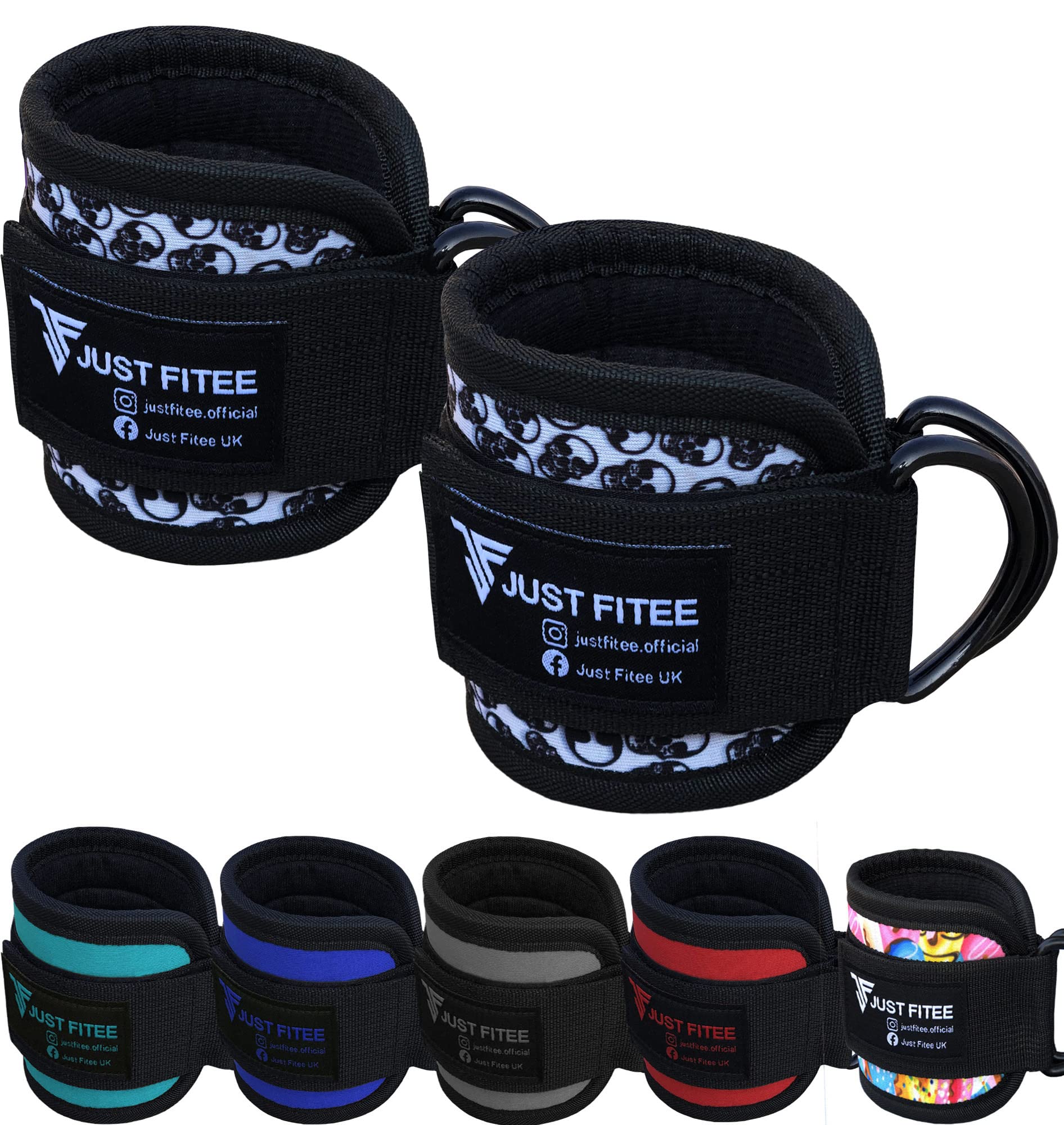 Just Fitee Ankle Straps for Cable Machine Attachments Gym Ankle Cuff for Kickbacks, Glute Workouts, Leg Extensions, Curls, Booty Hip Abductors Exercise for Men and Women, Adjustable Support (Skul)