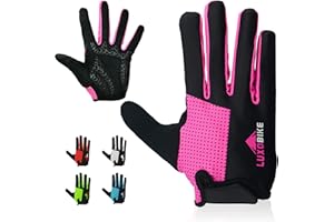 LuxoBike Bike Gloves for Men Women with Anti-Slip Shock-Absorbing Riding Pad, Light Weight Full Finger Cycling Gloves Touch Screen Breathable Mountain Biking Road Bicycle