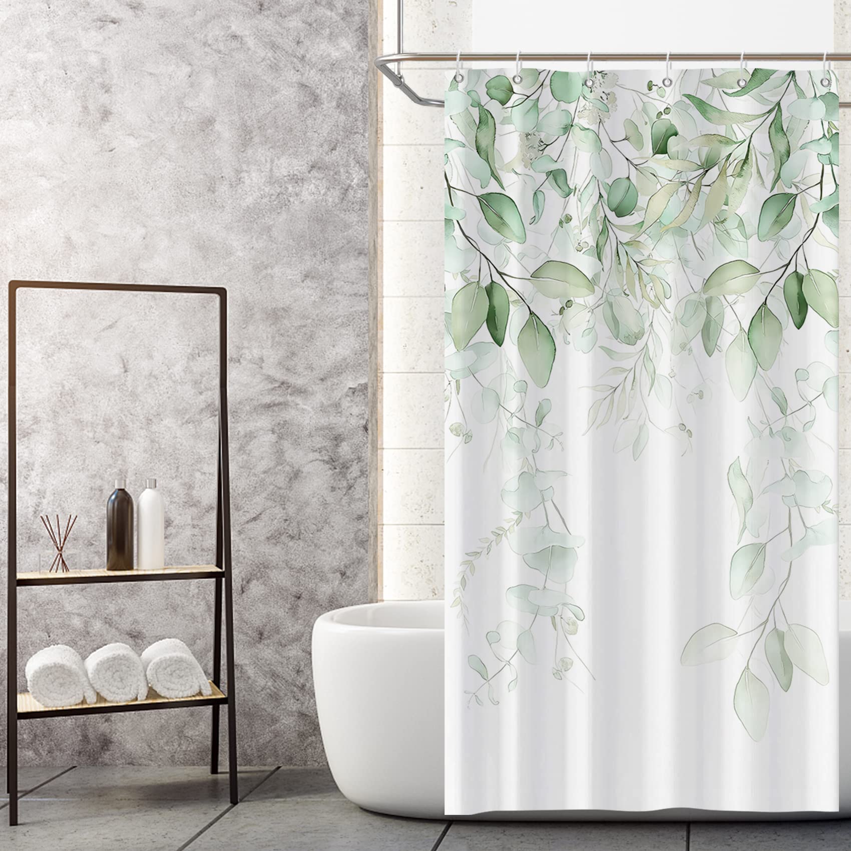 MIRRORANG Green Leaf Stall Shower Curtain,Sage Green Spring Botanical Plants Bathroom Curtain Sets with Hooks for Bathroom Home Decor,Waterproof Polyester, 36 x 72 Inches — image 1