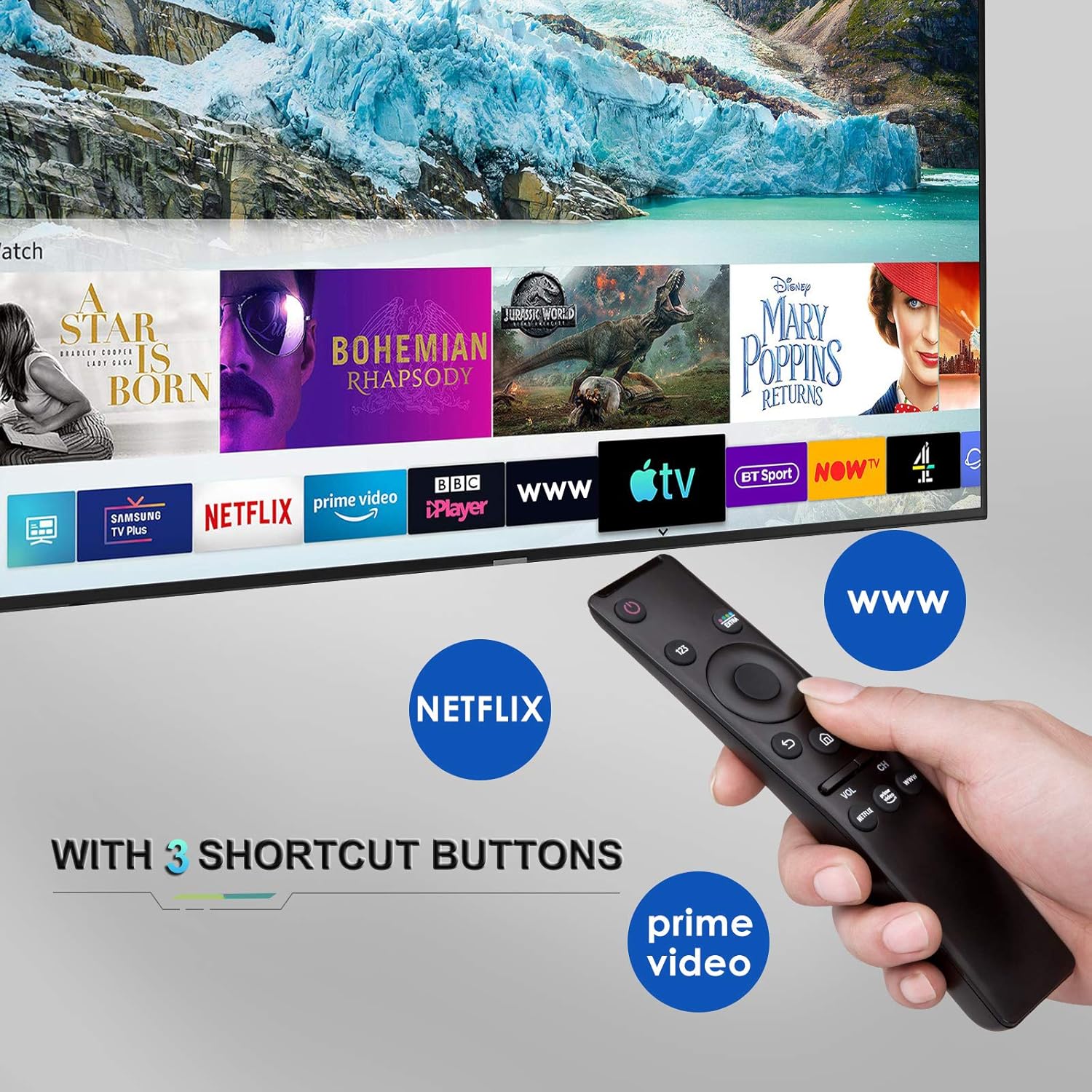 EWO'S Universal Remote Control for All Samsung TV LED QLED UHD SUHD HDR LCD Frame Curved HDTV 4K 8K 3D Smart TVs, with Buttons for Netflix, Prime Video, WWW: Electronics
