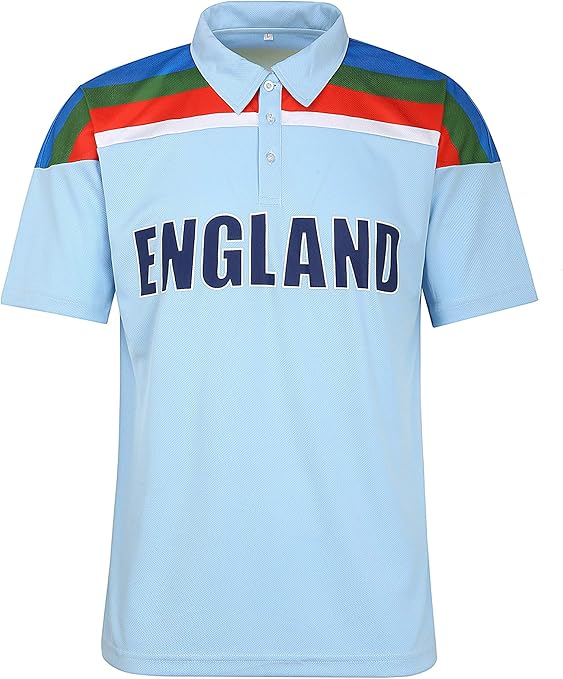 England 1992 World Cup Retro Cricket Shirt Supporter Polo Sky Amazon
