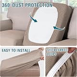 BellaHills Sectional Sofa Covers Chaise + 3 Seater Sand High Stretch view 4