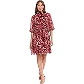 London Times Womens Bow Neck Smocked Waist Flounce Hem Versatile Feminine Dress