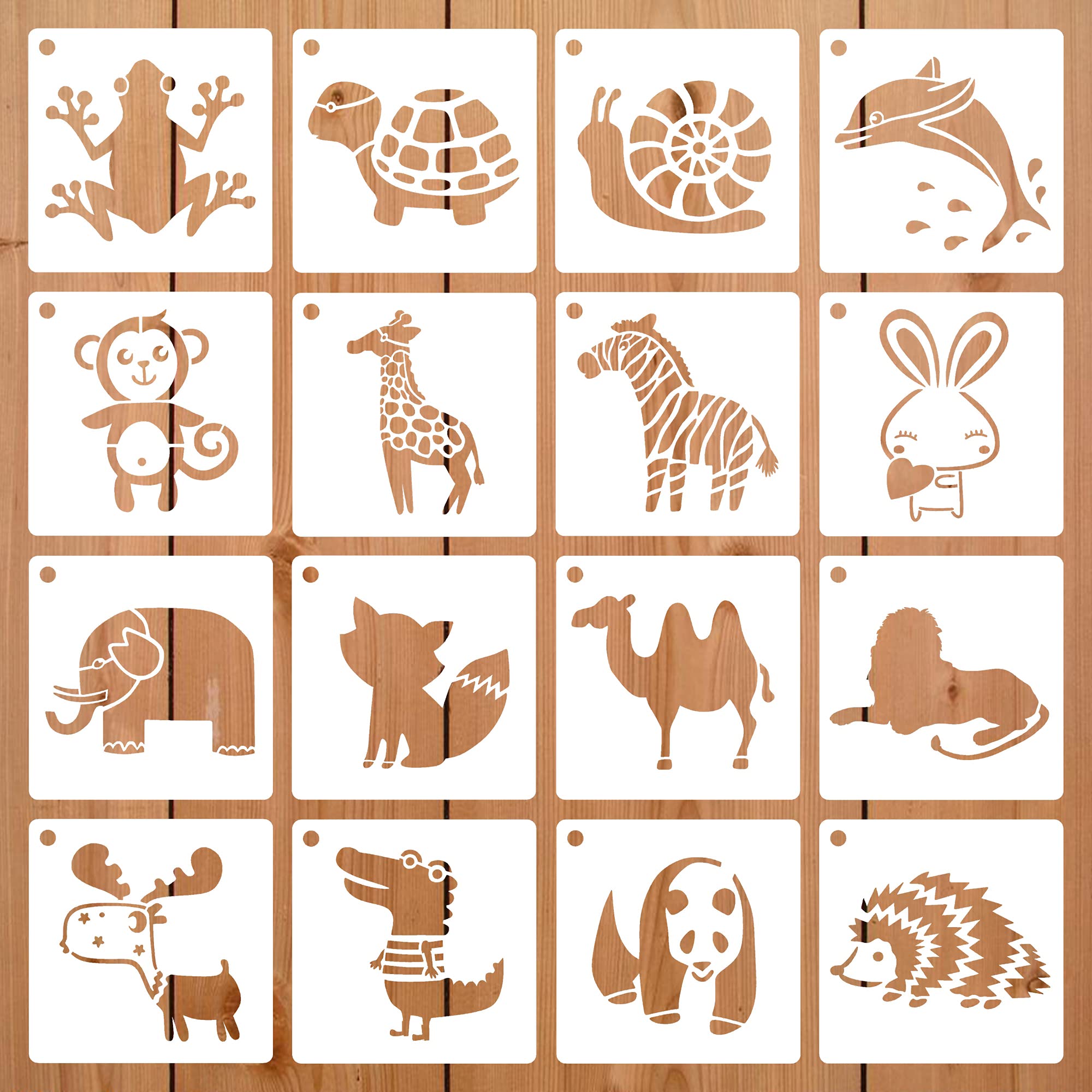 16 Pieces Animal Theme Stencils Farm Reusable Painting Stencils for Scrapbooking Drawing Tracing DIY Furniture Wall Floor Fabric Decors, 5X5 Inches 13X13 cm 16 Patterns