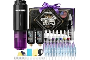 NEEBOL 2 PCs 1600mAh Tattoo Batteries Tattoo Gun Kit - Wireless Tattoo Machine Kit, 20 Tattoo Cartridge Needles, Tattoo Ink Set, Full Tattoo Supplies for Beginners and Artists