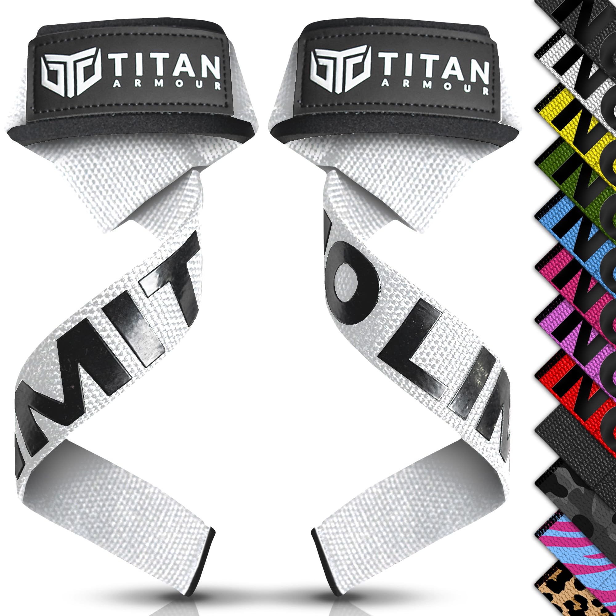 Titan Armour® Weight Lifting Straps | Extra-Long Neoprene Padded Heavy-Duty Weightlifting Straps | Deadlifts | Anti-Slip Gel Option | Gym Accessories Men & Women (White (Gel Grip))