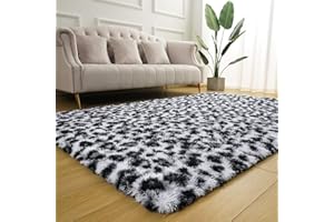 BENRON Fluffy Bedroom Rug Leopard Rug for Living Room Black and White Area Rug 4x6 Ft Cute Cheetah Print Rug for Kids Girls Boys Nursery Room Decor Alfombras para Salas