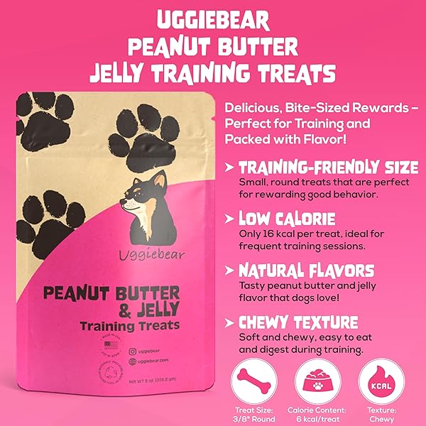 UGGIEBEAR GRAIN FREE, ALL NATURAL, PEANUT BUTTER & JELLY FLAVORED, HEALTHY LOW CALORIE DOG TREATS, MADE IN THE USA
