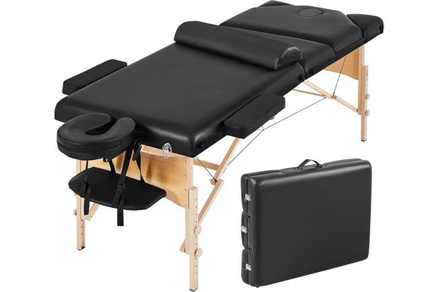 Yaheetech Massage Tables Portable Lash Bed Foldable Massage Wide Tattoo Table with Bolster & Carrying Bag Beauty Facial Black