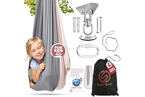 SAVOIZ Sensory Swing - Therapy Hammock Autism, ADHD, Aspergers - Double Layer Reversible Pink and Grey - Hardware Included - 