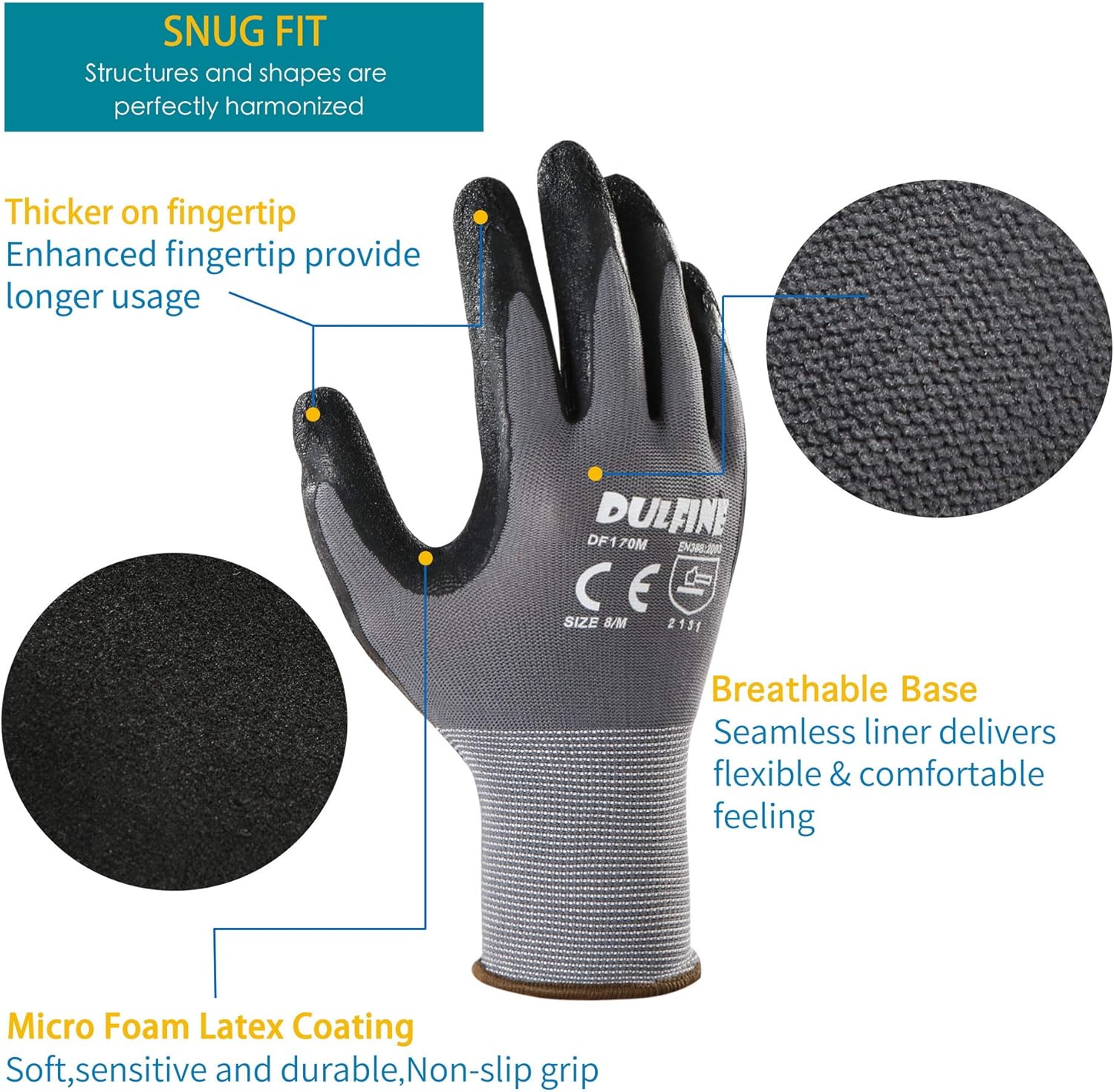 Safety Work Gloves & Gardening Gloves for Men, 3 Pairs Pack, Seamless Knit Nylon Glove with Breathable Foam Latex Coated, Ideal for General Purpose, Home Improvement, Painting (Large) - - 