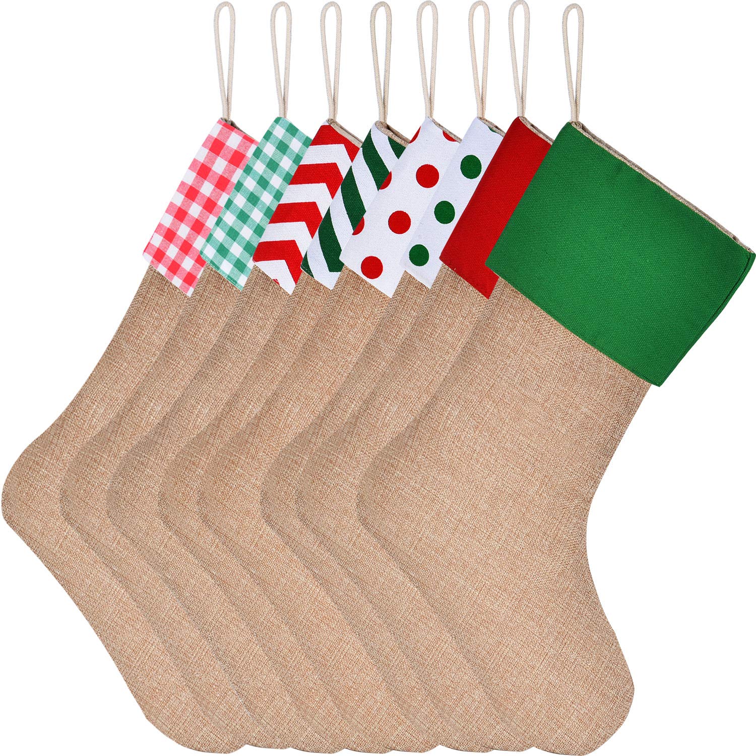 Sunshane Set of 8 Christmas Stocking Hessian Fireplace Christmas Socks for Filling and Hanging for Christmas Decoration or DIY, Colour Set 13