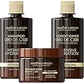 AMAZONICA BELEZA Oro de Cari Kit, Intensive Hydration for Dry Hair with Argan Oil and Vitamin E, Shampoo, Conditioner and Mask, Professional Line, 10 Oz