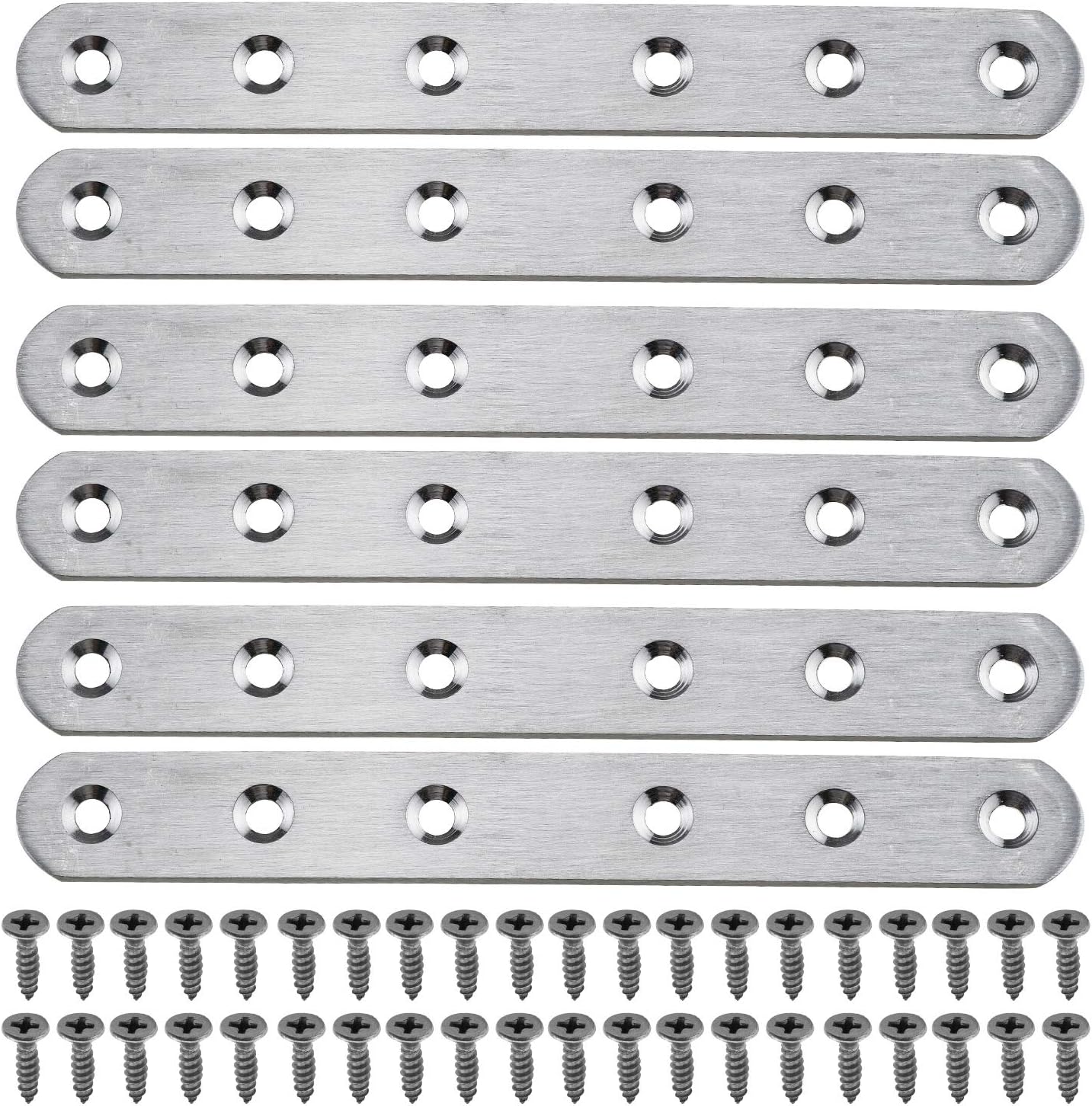 OTOTEC Stainless Steel Flat Plate Connector Straight Support Shelf Bracket with Screws 6pcs 160x20x3mm, Silver