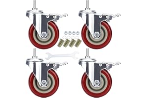 DICASAL 4 Inch Heavy Duty Stem Casters 360 Degree Swivel Durable Wheels Castors with Imperial Size 3/8"-16x1 Threads Dual Safety Locks and Bearings Easy to Install for Furniture and DIY Tools