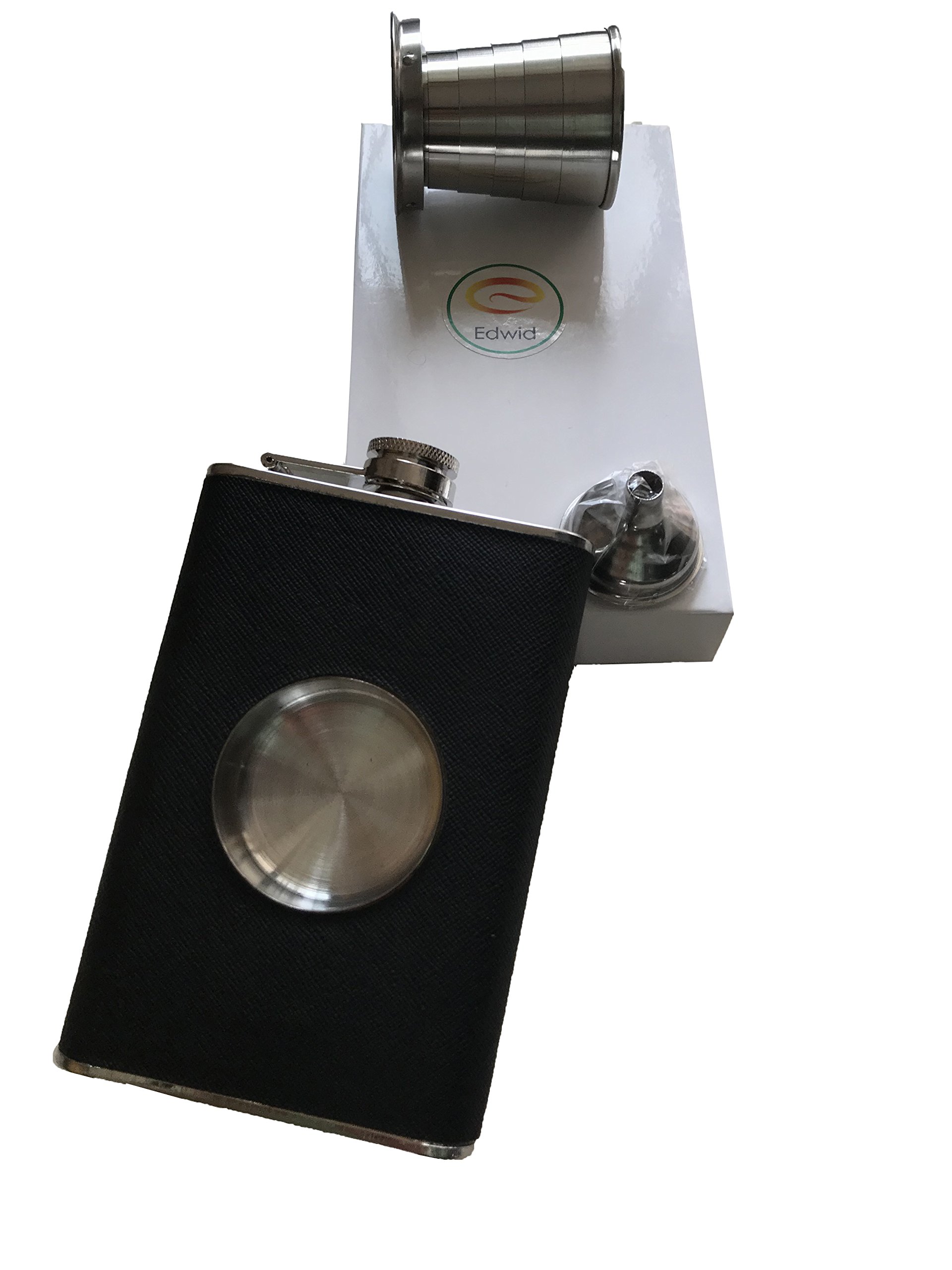 Portable Hip Flask Stainless Steel 8 oz Shot Flasks Built-in Collapsible 2 Oz. Shot Glass-Leak Proof Leak Proof Liquor Hip Flask