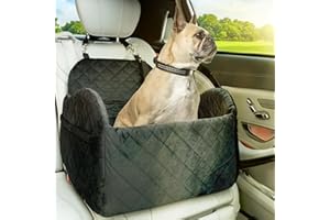 PulseFay Dog Booster Car Seat for Small/Medium Size, Memory Foam Dog Car Seats, Detachable Booster Cushion, Two Side Pockets, Safety Straps, Washable Pet Car Seat (Black)