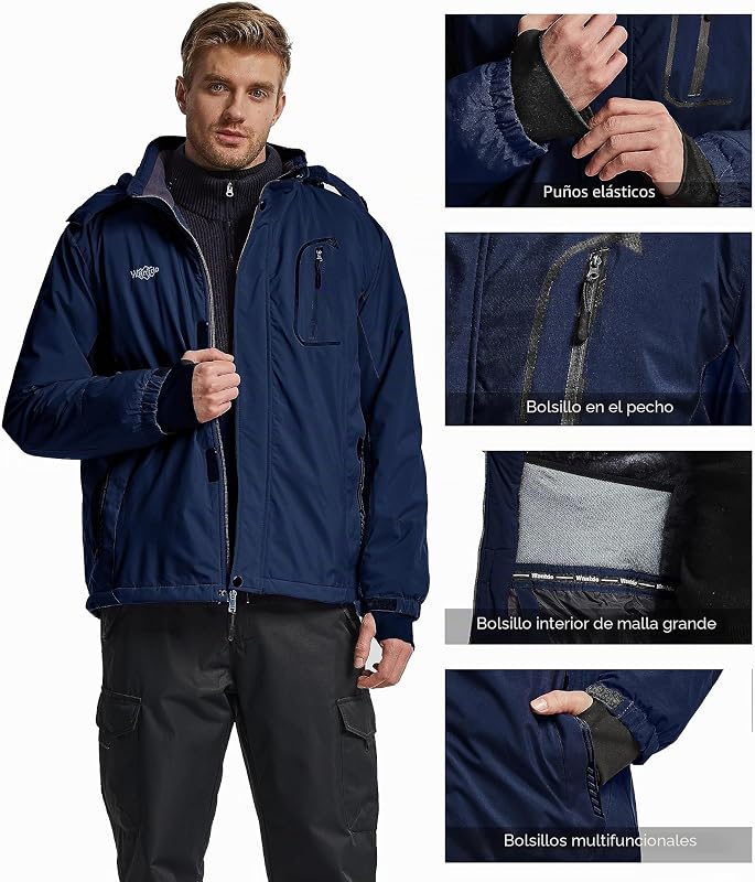 Casacos de Polar Grossos de Homem Parka de Neve Azul-Marinho S