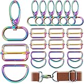 PECMER Rainbow Swivel Hardware Buckles D Ring Clasp Set 1" Lanyard Snap Hooks 18 Pcs Purse Bag Making Hardware for Purses Straps Bag Keychain DIY Craft Project 25mm
