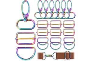 PECMER Rainbow Swivel Hardware Buckles D Ring Clasp Set 1" Lanyard Snap Hooks 18 Pcs Purse Bag Making Hardware for Purses Straps Bag Keychain DIY Craft Project 25mm
