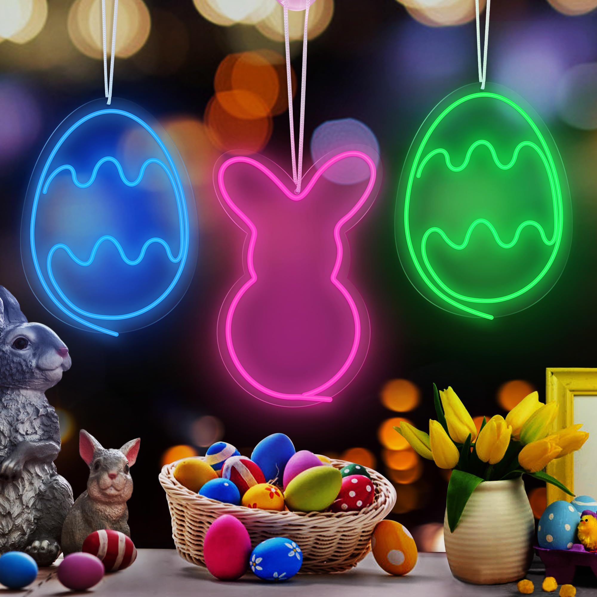 Photo 1 of WeBingo 3PCS Neon Sign Neon Lights for Home Wedding Birthday Backdrop Bacelorette Party Wth Dimmable Switch Wall Decor, Battery Powered Sign Shaped Decoration Wall Lights for Bedroom