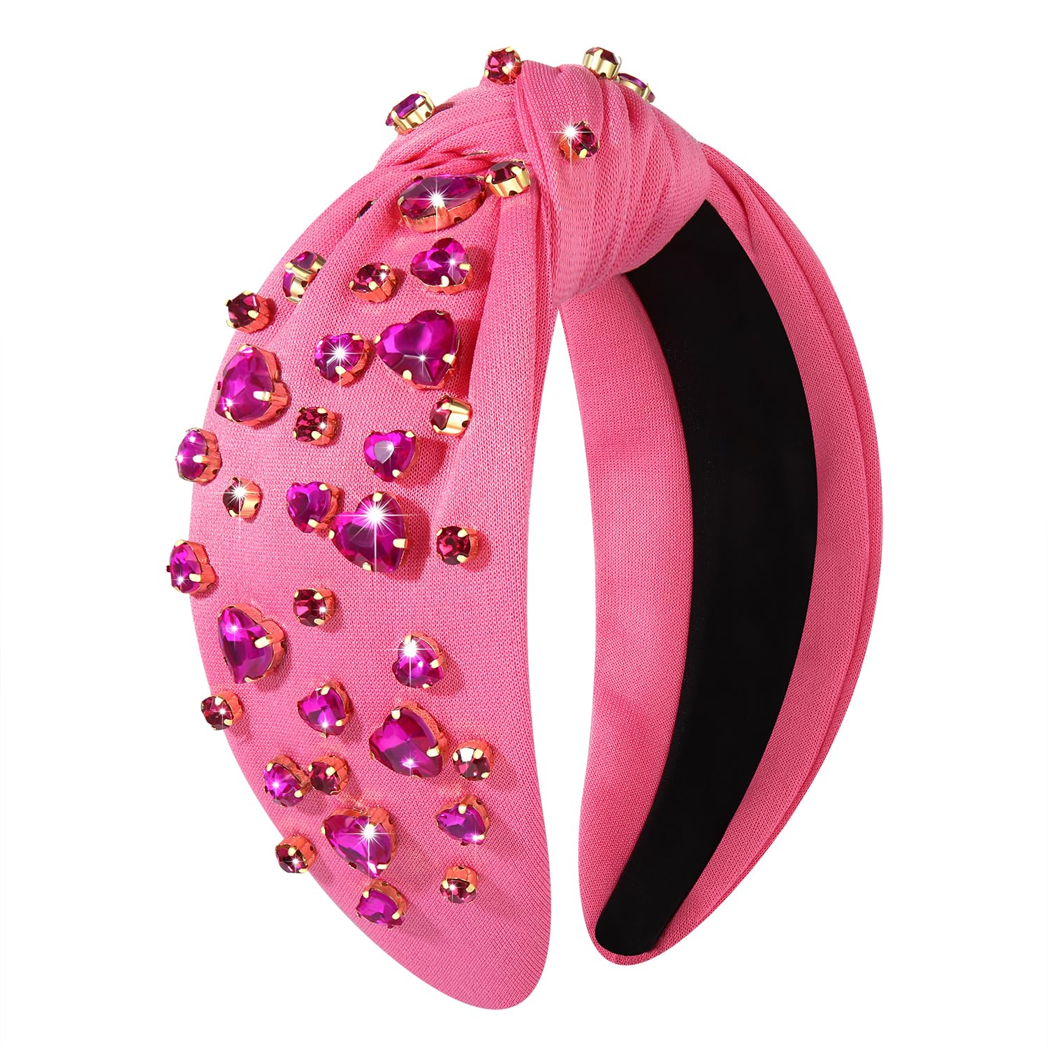 Pink Heart Headband Rhinestone Love Heart Velvet Knotted 