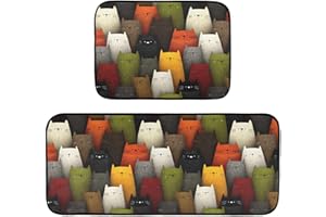 WOIWB Cats Pattern Kitchen Rugs 2 Pcs Set for Bathroom Sink Doorway Low Pile Water Absorbent