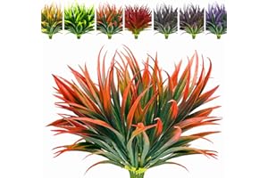 AUMVEYI 8 Pcs Outdoor Fake Plants UV Resistant Artificial Tall Grass Plants Faux Tropical Flowers Bushes Fall Winter Summer Planters Yard Patio Front Porch Décor Plastic Greenery Shrubs Decoration