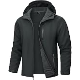 TACVASEN Mens Hooded Fleece Waterproof Softshell Jacket Rain Lightweight | 5 Pockets Winter Coat, Warm Fleece lined Insulated Soft Shell, Zip Up Windbreaker, Hiking Tactical Work Outdoor Casual Ski