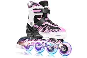 ECOO Adjustable Inline Skates Boys and Girls with Light up Wheels，Roller Skates for Kids Ages 4-12, Teen Skates for Beginner Outdoor and Indoor