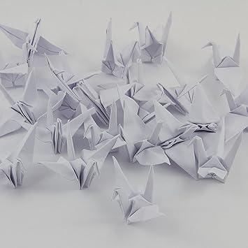 Goh Origami Kranich Fertig Kunstvoll Filligran Gefaltet Reinweiß 7 Cm 25 Stück Set Mit Feinstem Nylonfaden Und Nadel