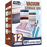 12 Jumbo Vacuum Storage Bags for Bedding, Vacuum Seal Bags for Clothing | Extra Large XL, Airtight Triple Seal, Save 80% Spac