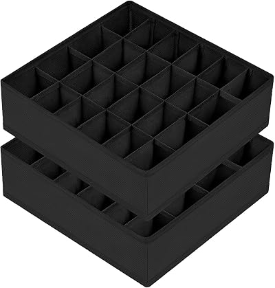 DIMJ 2-Pack Sock Drawer Organisers 24 Cell Dividers Foldable 11.8 x 11.8 in