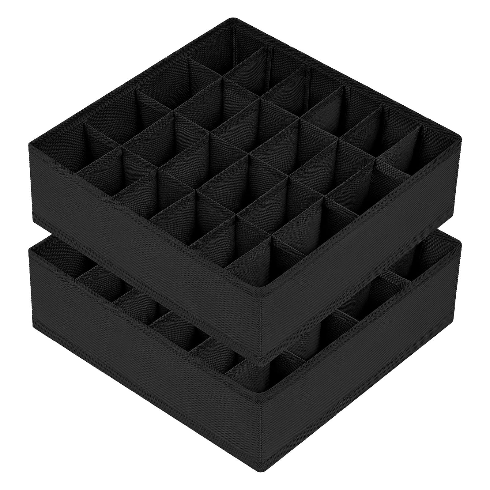 DIMJ Sock Drawer Organisers Dividers - 24 Cell Wardrobe Organiser, Collapsible Closet Cabinet Organiser for Storing Socks, Bra, Underwear, Handkerchiefs, Belts, Set of 2, Black