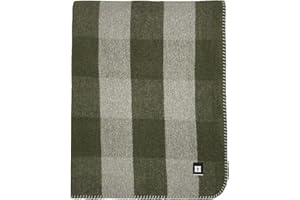 EKTOS 90% Wool Plaid Blankets, 90" x 66", Wool Camp Blanket, Warm Outdoor Blanket (Olive Green)