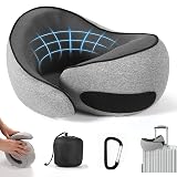 SZXYX Travel Pillows - 100% Pure Memory Foam Neck Pillow for Airplanes, Comfortable Breathable Cover, 360° Support Stowable Pillows for Sleeping, Car, Airport Travel Essentials Dark Grey