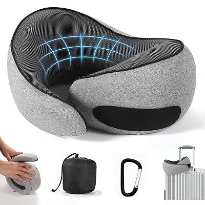 SZXYX Travel Pillows - 100% Pure Memory Foam Neck Pillow for Airplanes, Comfortable Breathable Cover, 360° Support Stowable Pillows for Sleeping, Car, Airport Travel Essentials Dark Grey