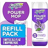 Swiffer PowerMop Multi-Surface Refill Pack for Floor Cleaning, Pack Includes 5 Mopping Pad Refills, 1 Floor Cleaning Solution