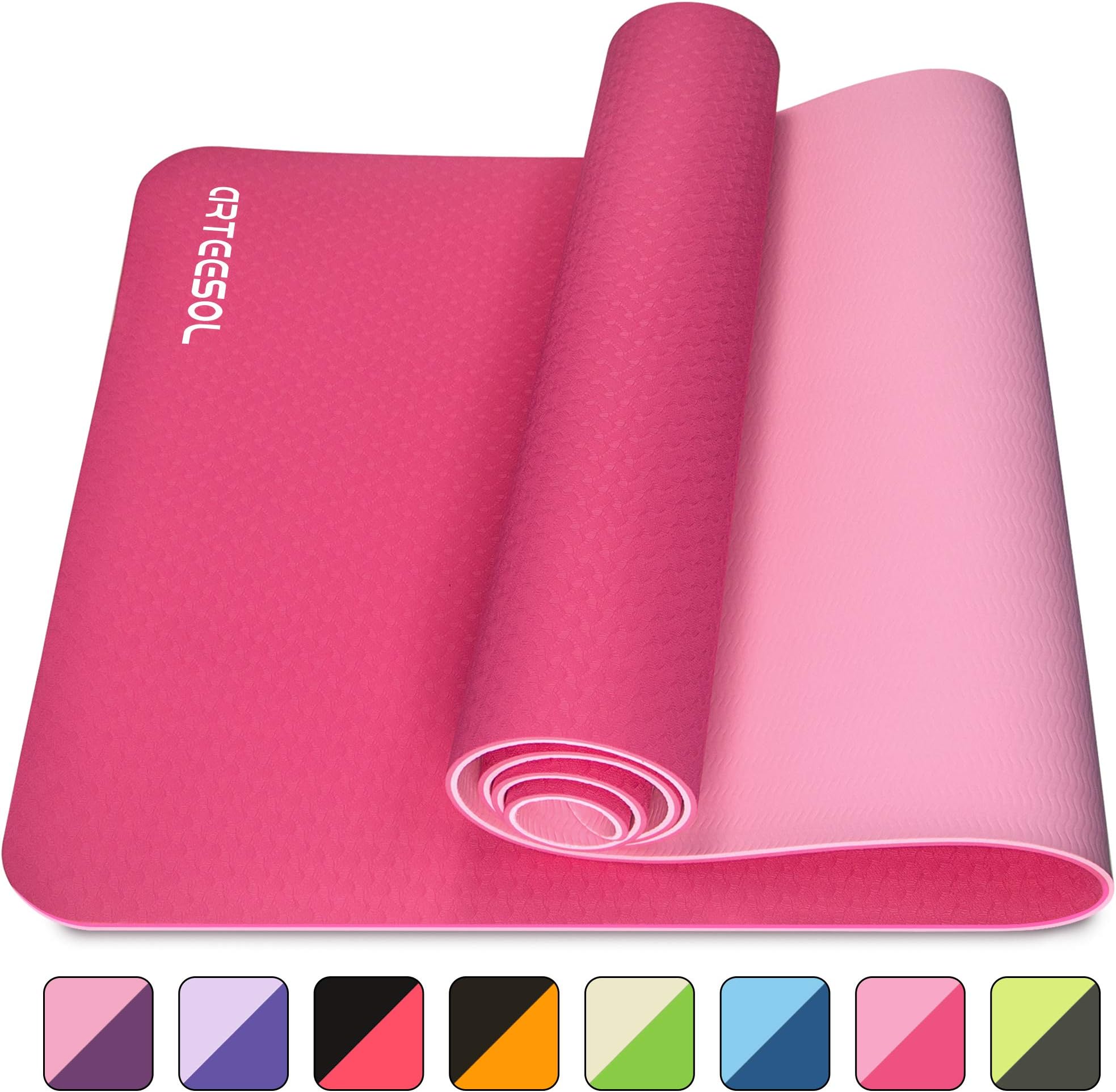 arteesol Yoga Mat Non Slip Fitness Exercise Mat Thick Yoga Mat Anti-Tear Eco Friendly Pilates Mat with Free Carry Straps for Yoga Pilates Gymnastics Home Women 183cm X 61cm X 6mm