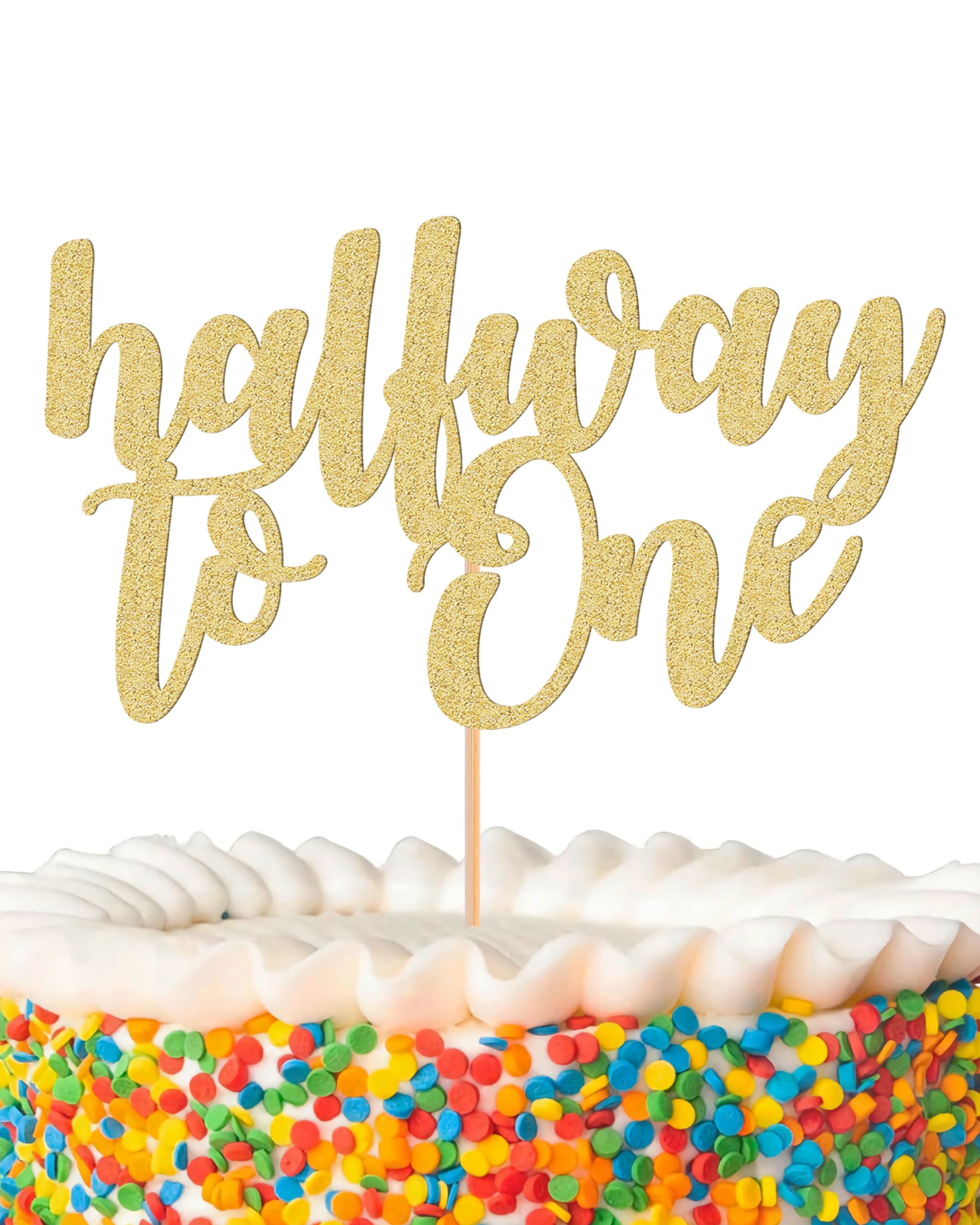 Photo 1 of AHAORAY Half Way To One Cake Topper - Glitter Gold 1/2 Birthday Cake Decorations, Perfect for Baby Shower/Gender Reveal Party/Photo Booth Props