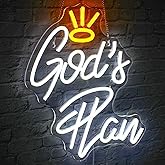 WLHOPE God's Plan Neon Sign White Led Neon Signs for Wall Decor, God Neon Signs USB Powered Letter Neon Light Signs for Bedroom Living Room Home Bar Wedding Party Decoration
