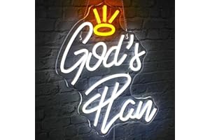 WLHOPE God's Plan Neon Sign White Led Neon Signs for Wall Decor, God Neon Signs USB Powered Letter Neon Light Signs for Bedroom Living Room Home Bar Wedding Party Decoration