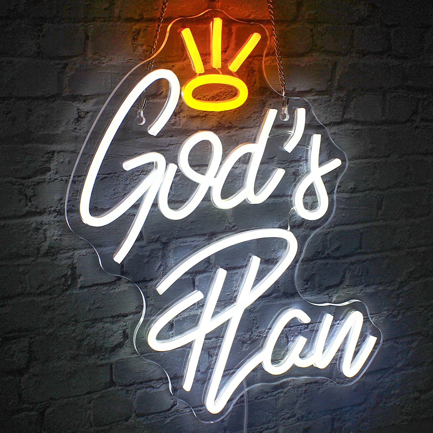 Photo 1 of WLHOPE God's Plan Neon Sign White Led Neon Signs for Wall Decor, God Neon Signs USB Powered Letter Neon Light Signs for Bedroom Living Room Home Bar Wedding Party Decoration